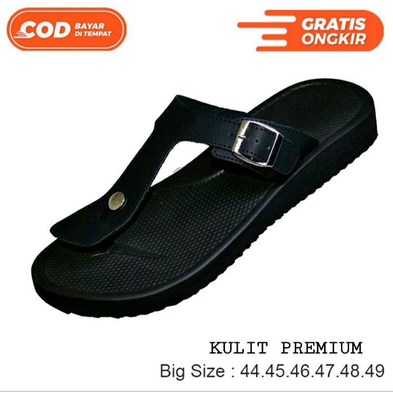 Sendal Pria Slide Jepit BIG SIZE 44-45-46-47-48-49 Kulit Hitam Sandal Ukuran Besar jumbo Kasual Pria