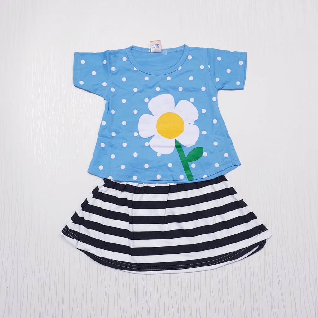 setelan dress anak perempuan usia 0-12 bulan / baju rok bayi cewe &lt; 1 tahun bunga