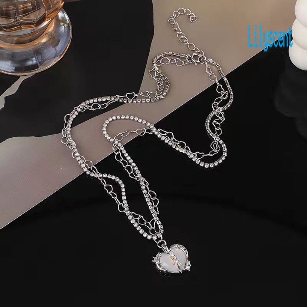 Perhiasan Kalung Anting Cincin Bentuk Hati Aksen Berlian Imitasi Gaya Perancis Untuk Hadiah Wanita