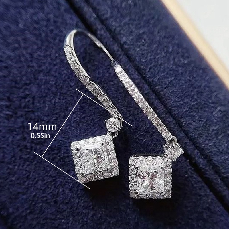 Fancyqube Anting Tusuk Gantung Desain Geometri Hias Cubic Zirconia Warna Silver Untuk Pengantin Wanita