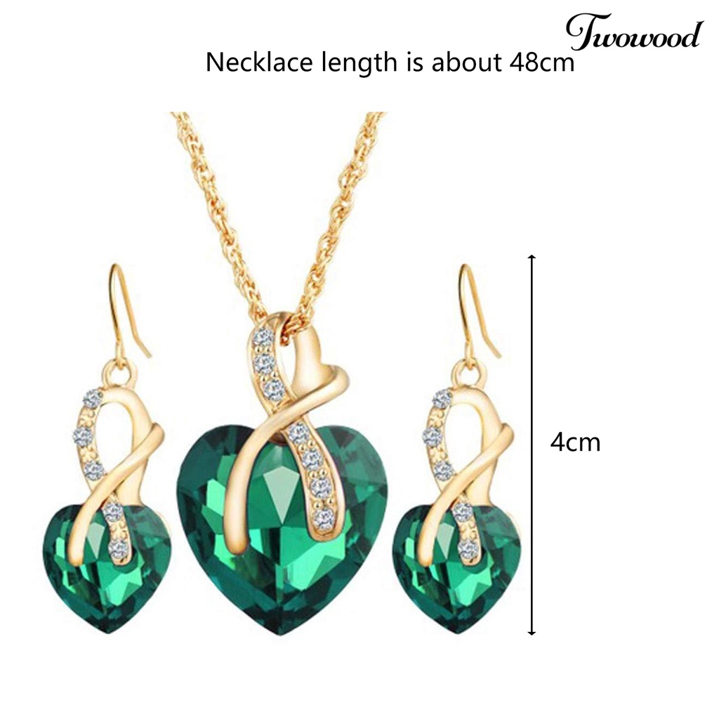 1 Set Kalung Anting Liontin Hati Kristal Tiruan Tahan Lama Untuk Perhiasan Pernikahan Wanita
