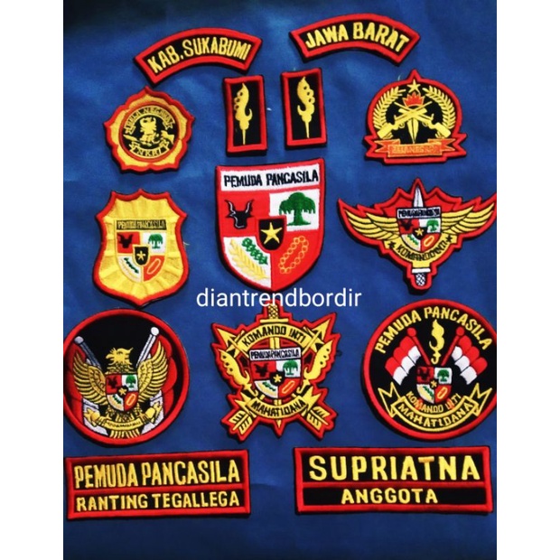 satu set bordir atribut pemuda pancasila nama+wilayah custom