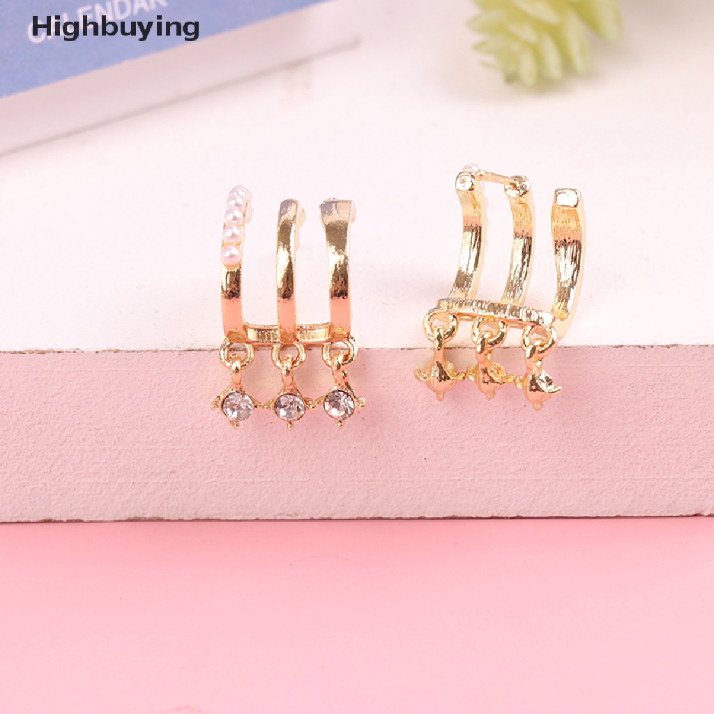 Hbid Anting Tusuk Gantung Desain Geometri Vertikal Multi layer Hias Zircon Gaya Korea Untuk Wanita