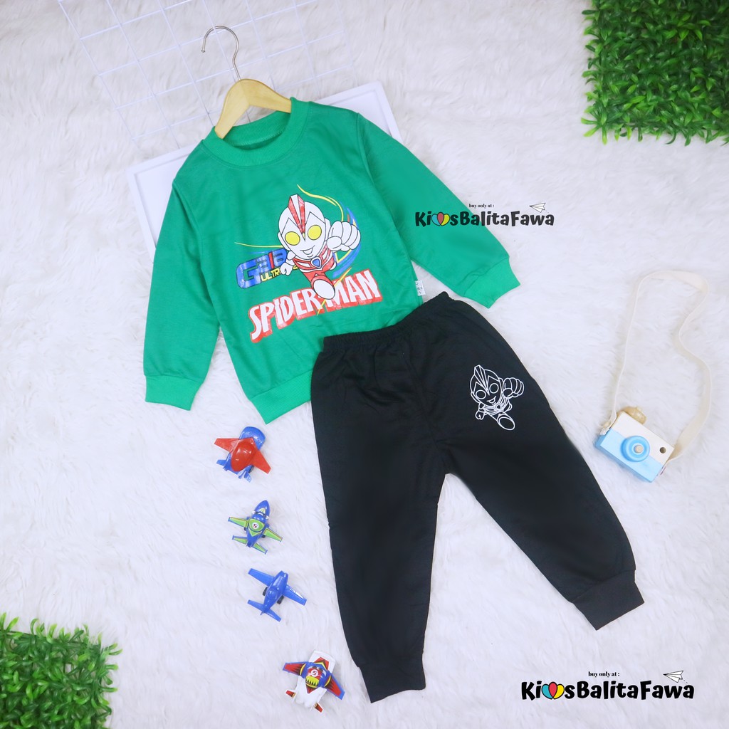 (LAKI) Setelan Ariel Kids 1-5 tahun / Baju Anak Joger Cowok IMPORT Sweater Bawahan Jogger Bahan Kaos