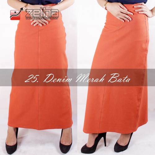 Zetha Rok Denim Sretch Polos Merah Bata Original