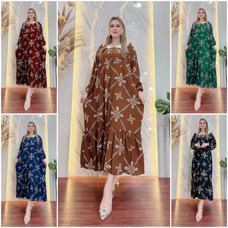 Gamis  motip kupu | gamis jumbo rayon long MIDI JUMBO LD 150