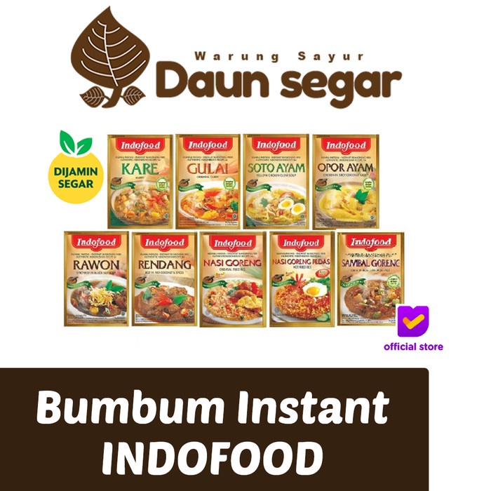 

Bumbum Instant INDOFOOD Lengkap kare gulai soto opor ayam rawon rendang nasi goreng peda sambal goreng daun segar