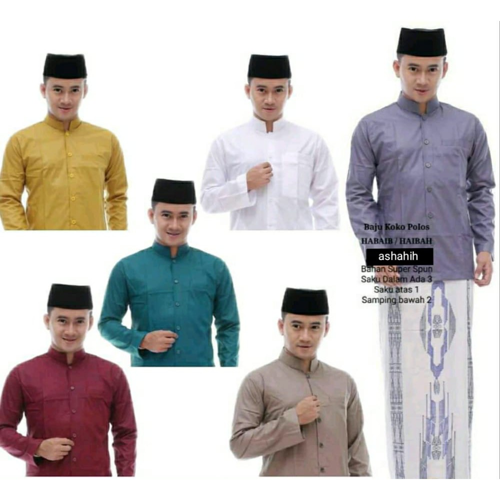 Baju Koko Pria Muslim Ashahih Koko Polos Habaib/Haibah Bahan Katun Super Spun