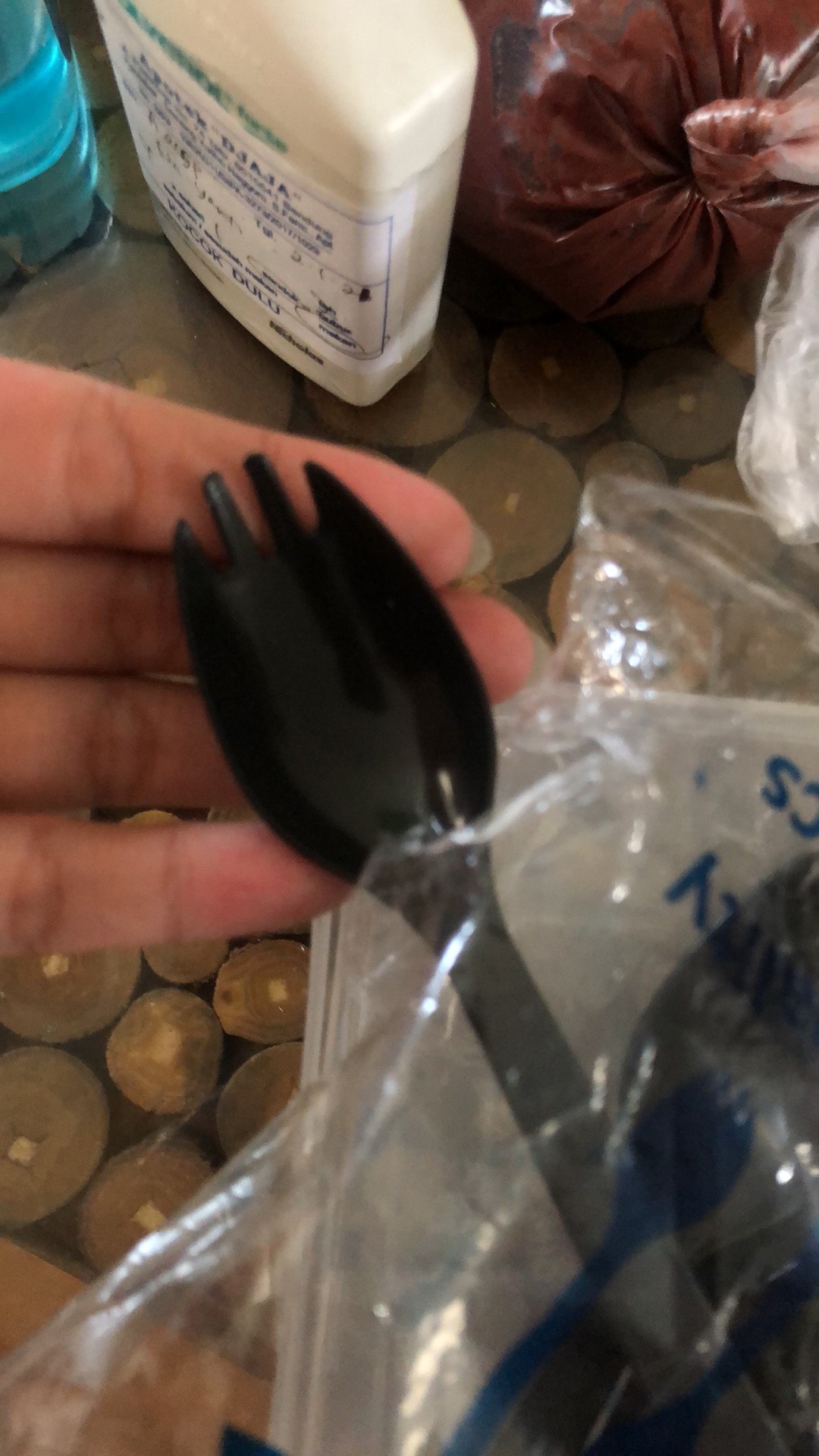 (isi 25pcs) Sendok Garpu 2in1 Hitam/sendok Makan Garpu Makan/sendok Plastik