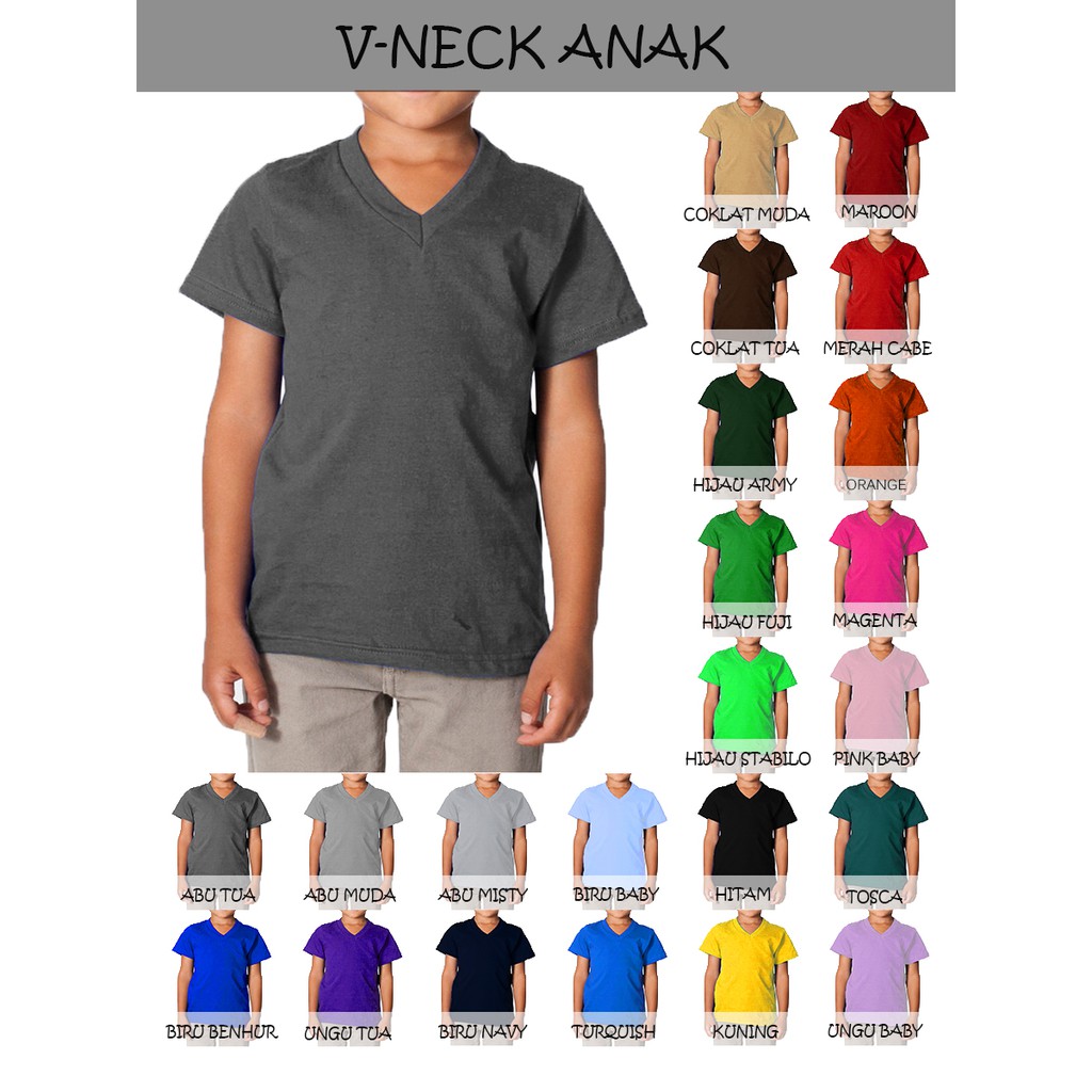 Kaos Anak Vneck Soft Cotton Unisex cowok/ cewek Polos V neck