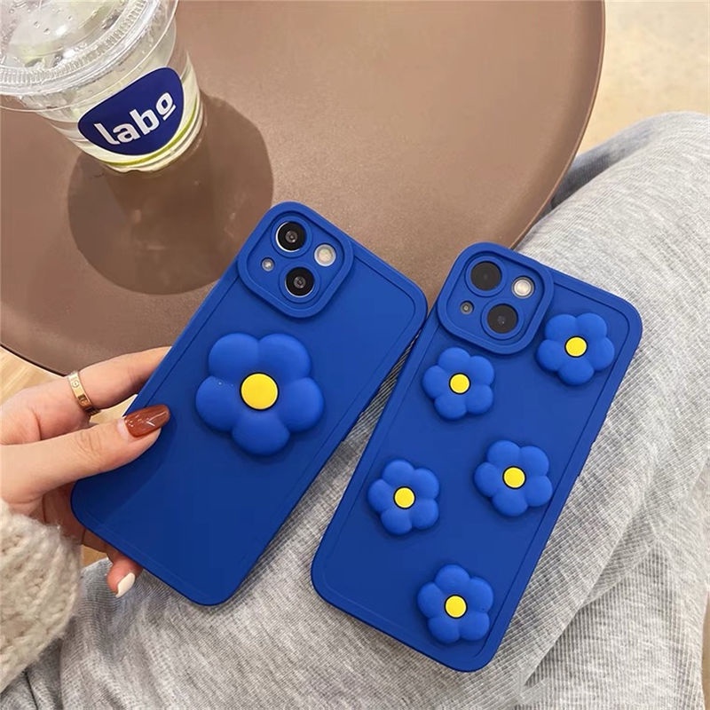 Case Motif Bunga Biru 3d Untuk IPhone