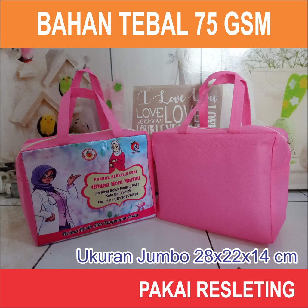 

Tas Souvenir Bidan Custom Resleting Ukuran Jumbo Pakai Perekat