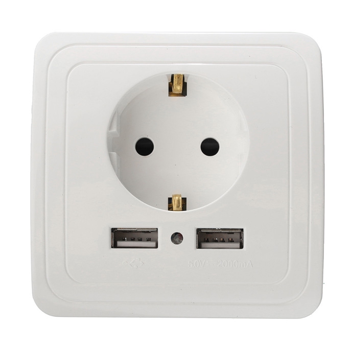 Taffware Stop Kontak Dinding EU Plug dengan 2 USB Port - SCN2 - PTH