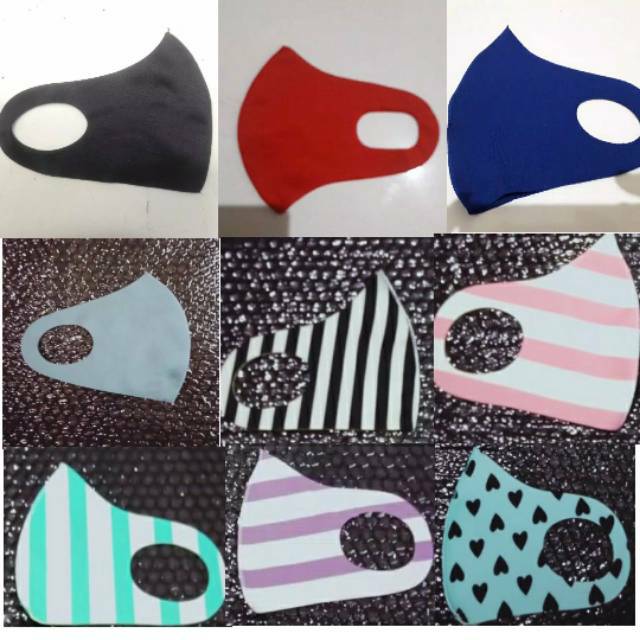 Masker Scuba Kain Warna Polos merah item biru ungu tosca Motif Garis