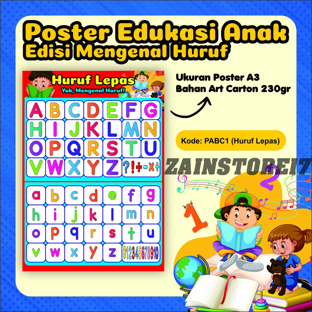 Poster Edukasi Anak - Mengenal Huruf / Poster Alfabet / Alphabet / Poster Huruf Belajar Baca Anak