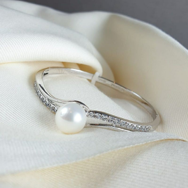 Gojasu - S925 Silver Pearl Bangle Bracelet - Gelang Mutiara S925 Silver Lapis Emas