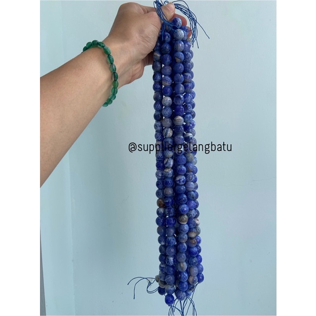 batu alam sodalite serat FACETED 14mm cutting biru putih aksesoris