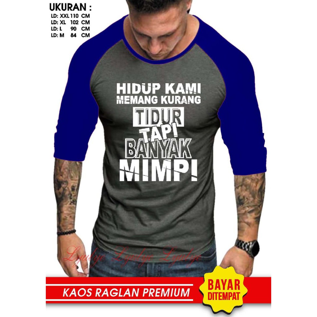 Kaos Raglan (B.MIMPI)/Kaos Pria Lengan 3/4/ Kaos Pria/ Kaos Cowok/ Kaos Oblong/Misty/Kaos