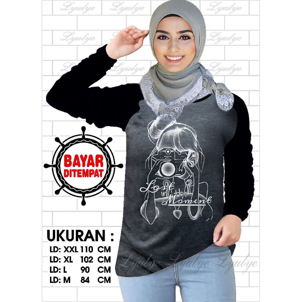 Kaos Raglan (C.KAMERA)/Kaos Wanita Lengan Pjg/ Kaos Wanita/ Kaos Cewek/ Kaos Oblong/Misty