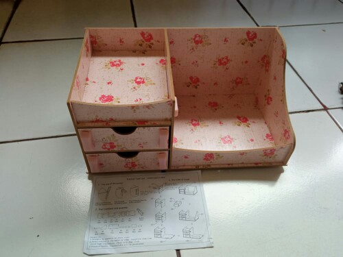 Bdp012 - Rak Kosmetik Bahan Kayu Desktop Storage Cermin Make Up Kuas