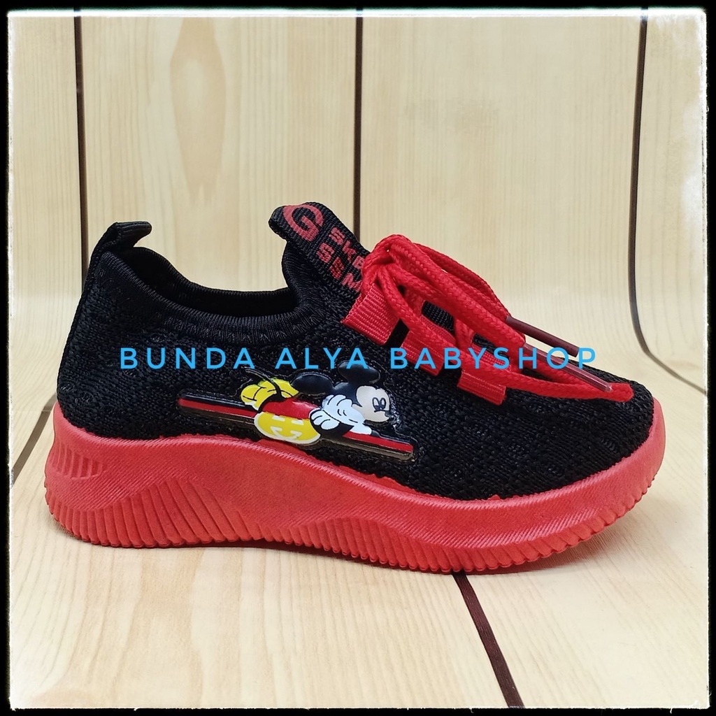 Sepatu Anak Laki Laki IMPORT Umur 2 - 5 Tahun HITAM Elastis Sepatu Anak Cowok Size 22 - 31 Kartun Lucu Alas Karet Anti Licin