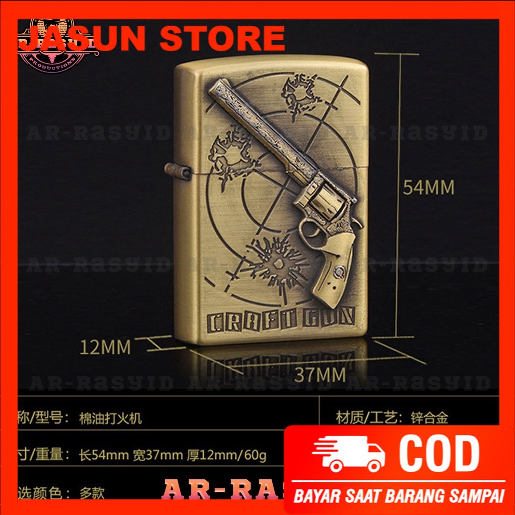 BISA COD! Korek Api Zippo Roda Api Minyak Jiantai Motif Pistol Craft Gun JT-6157