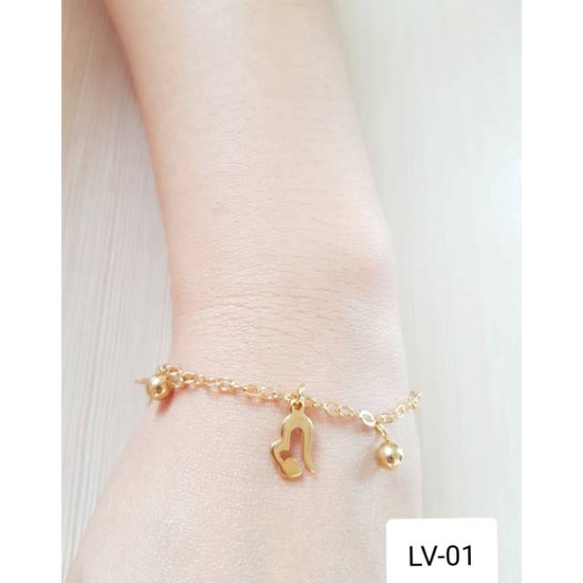 SET Gelang Tangan Gelang Kaki Love V2 Titanium Gold impor Antikarat Fashion gelang jurai