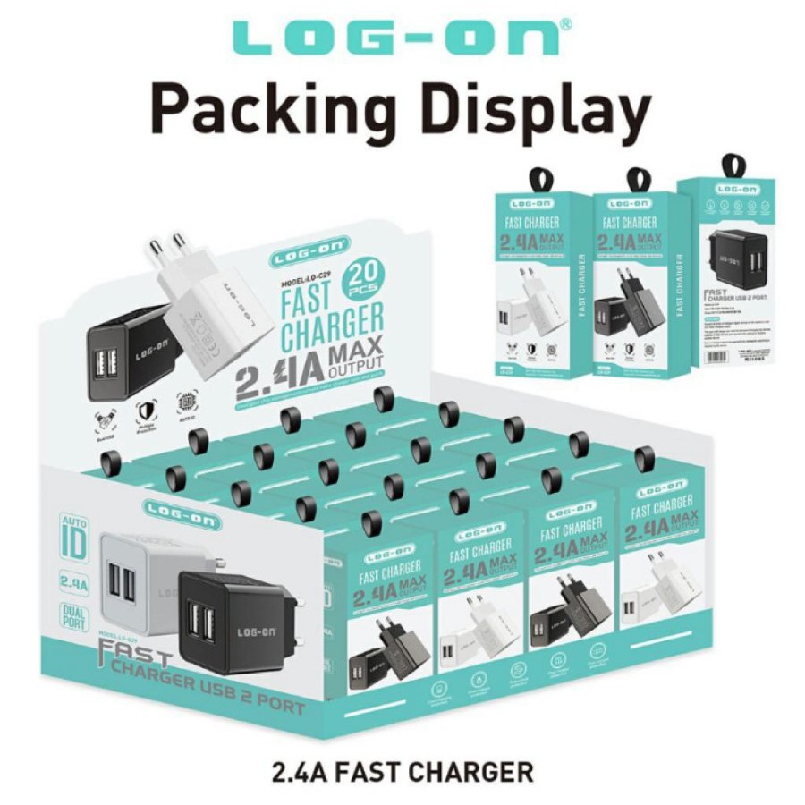 ADAPTOR CHARGER - BATOK KEPALA CHARGER FAST CHARGING 2.4A 2USB LOG ON LO-C29