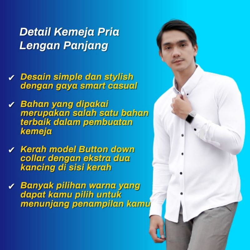 Kemeja Pria Lengan Panjang warna Putih White/KEMEJA POLOS FORMAL LENGAN PANJANG