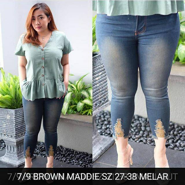  Celana  Jeans  Wanita  Brown Maddie Unfinish Big Jumbo  Skinny 