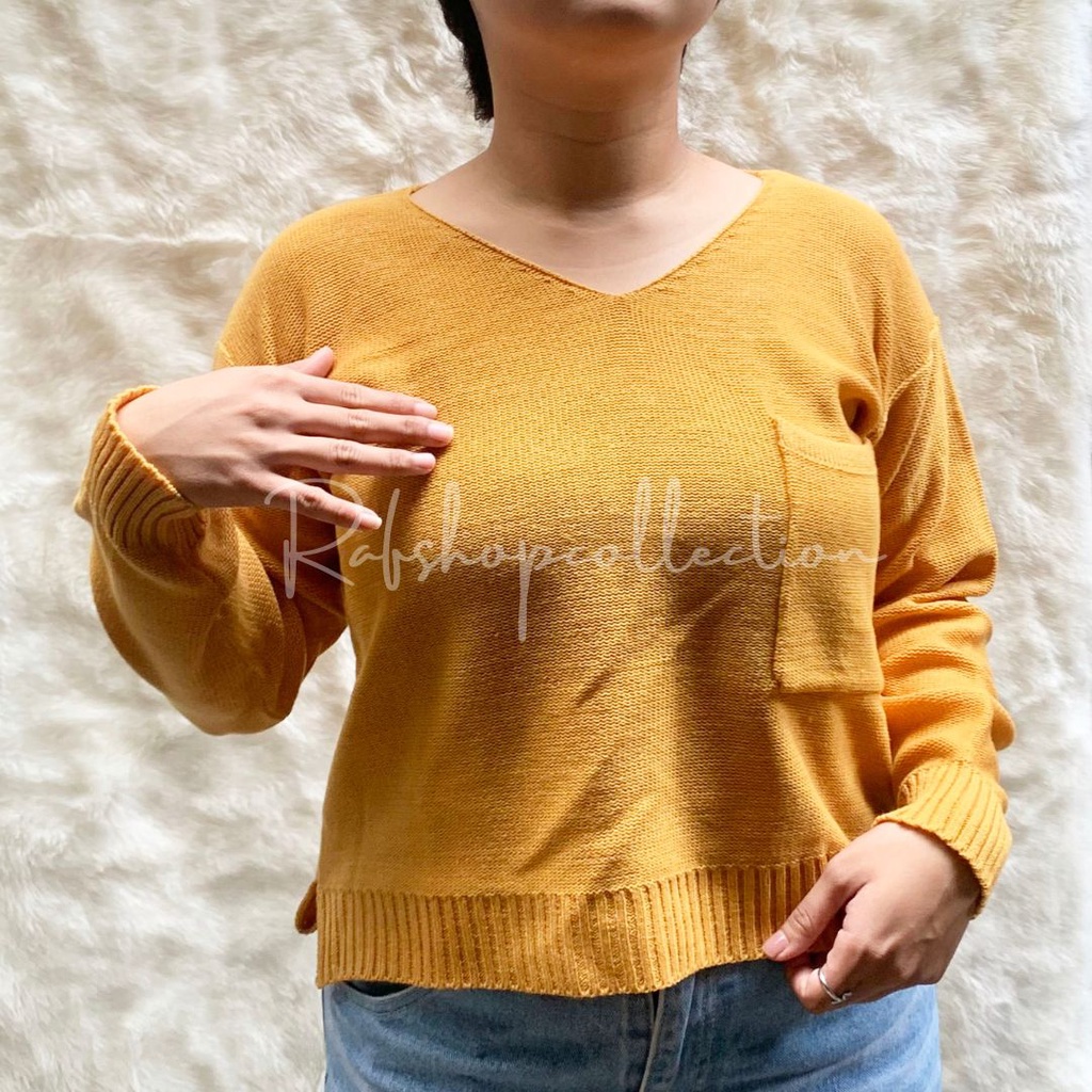 KAREEN POCKET 7GET Atasan rajut_BLOUSE SAKU _korea style _Sweater Crop