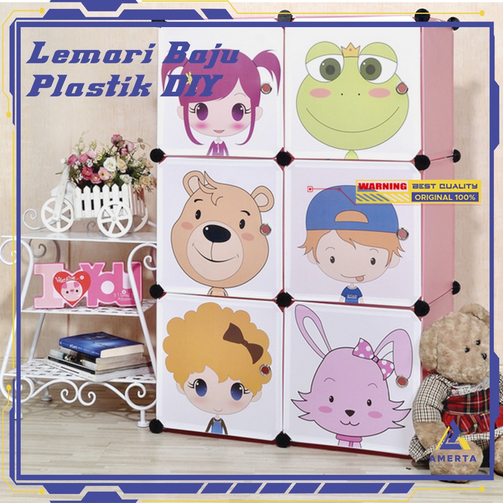 Lemari Baju Plastik DIY 3 Pintu - Multi-Color