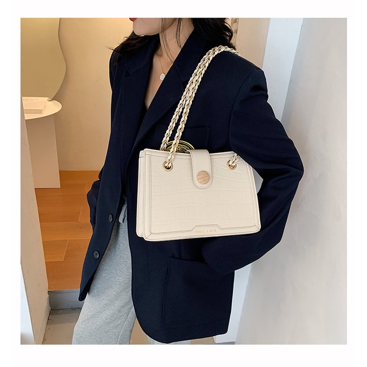 Tas Selempang Wanita Korea Import Terbaru High Quality Pu Material Korean Style Fashion Stone Pattern Chain Wanita Bag Shoulder Bag