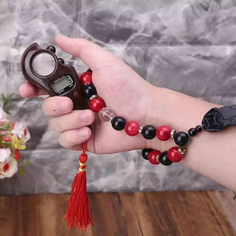 Tasbih Digital KAYU+LED / Hand counter KAYU+LED + BATERAI/ Tasbih manik manik/ORIGINAL SXH5136