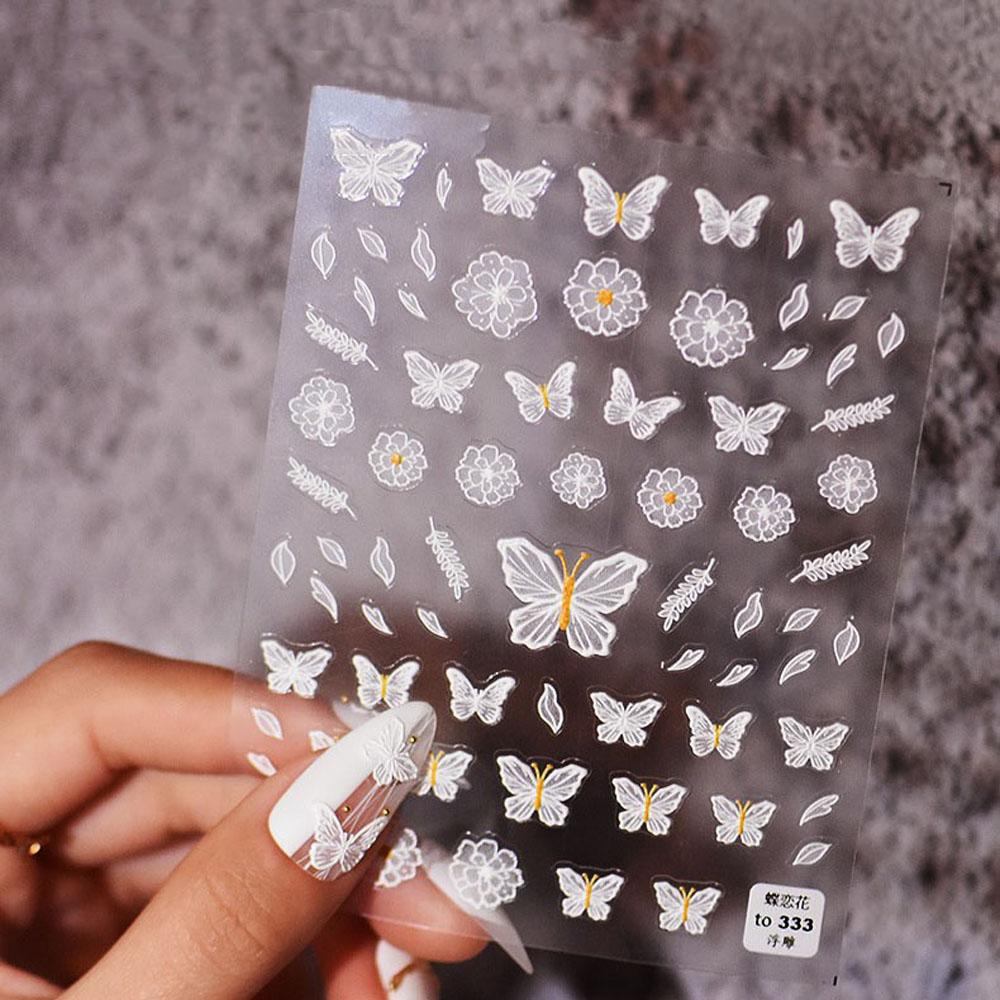 NEEDWAY 3d Nail Art Stiker Kupu-Kupu Mawar Slider Decal Perekat Aksesoris Kuku