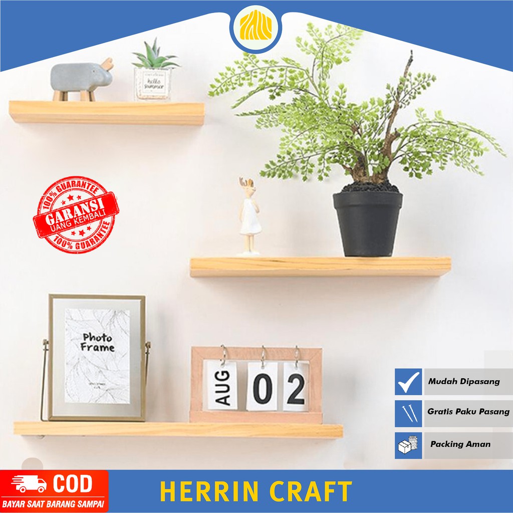 Rak Hambalan Pajangan Dinding Tempat Buku Bunga Tempel Kayu Ambalan