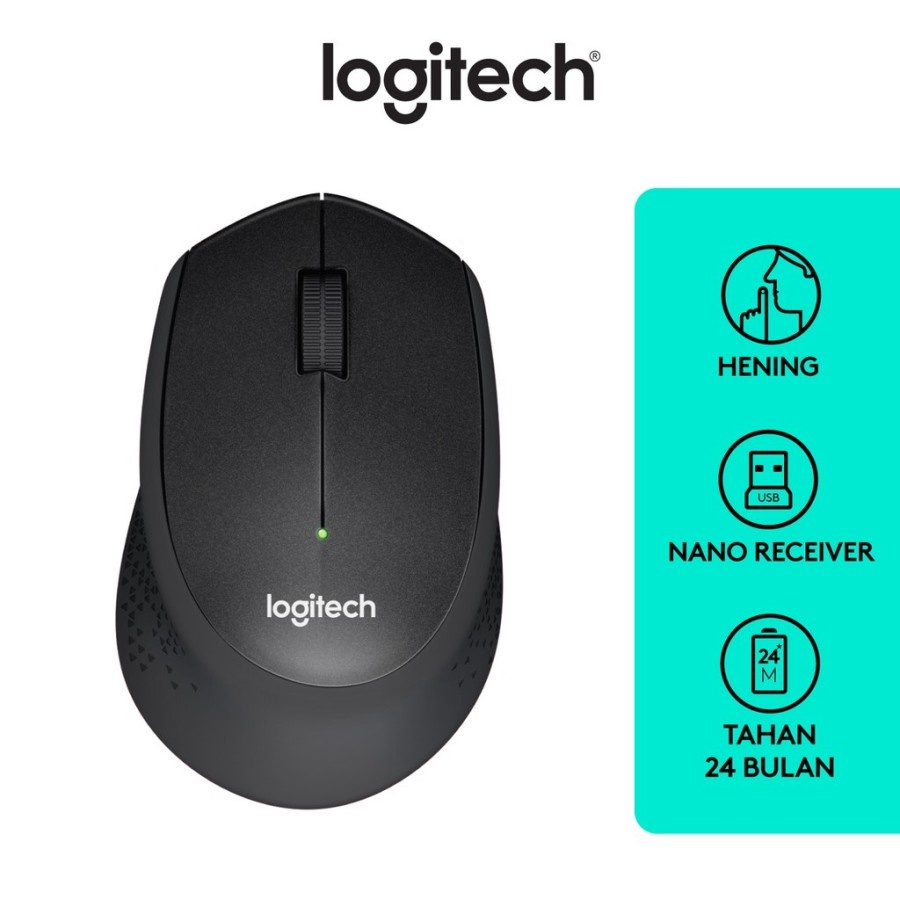 Mouse Logitech Usb Wireless M331 Silent Touch -Black klik Compact untuk Windows, Mac, ChromeOS Batre Include Plug And Play Original Garansi Resmi