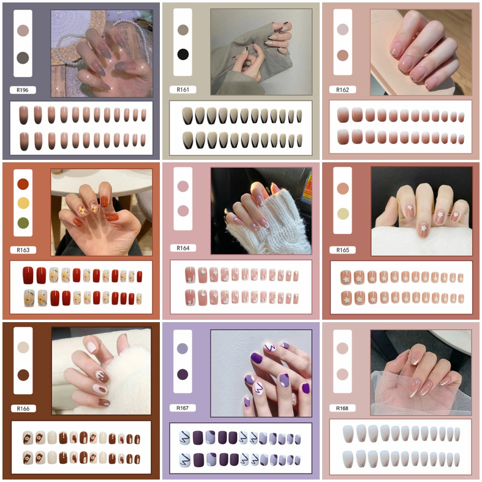 24pcs / Set stiker kuku palsu anti nail air 3d imlek kuku palsu murah pengantin panjang pendek anak bening polos wedding kaki manikur set nail sticker art