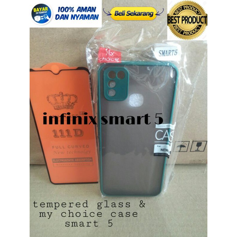 tempered glass &amp; my choice case infinix smart 5 TG infinix smart 5 case pelindung infinix smart 5