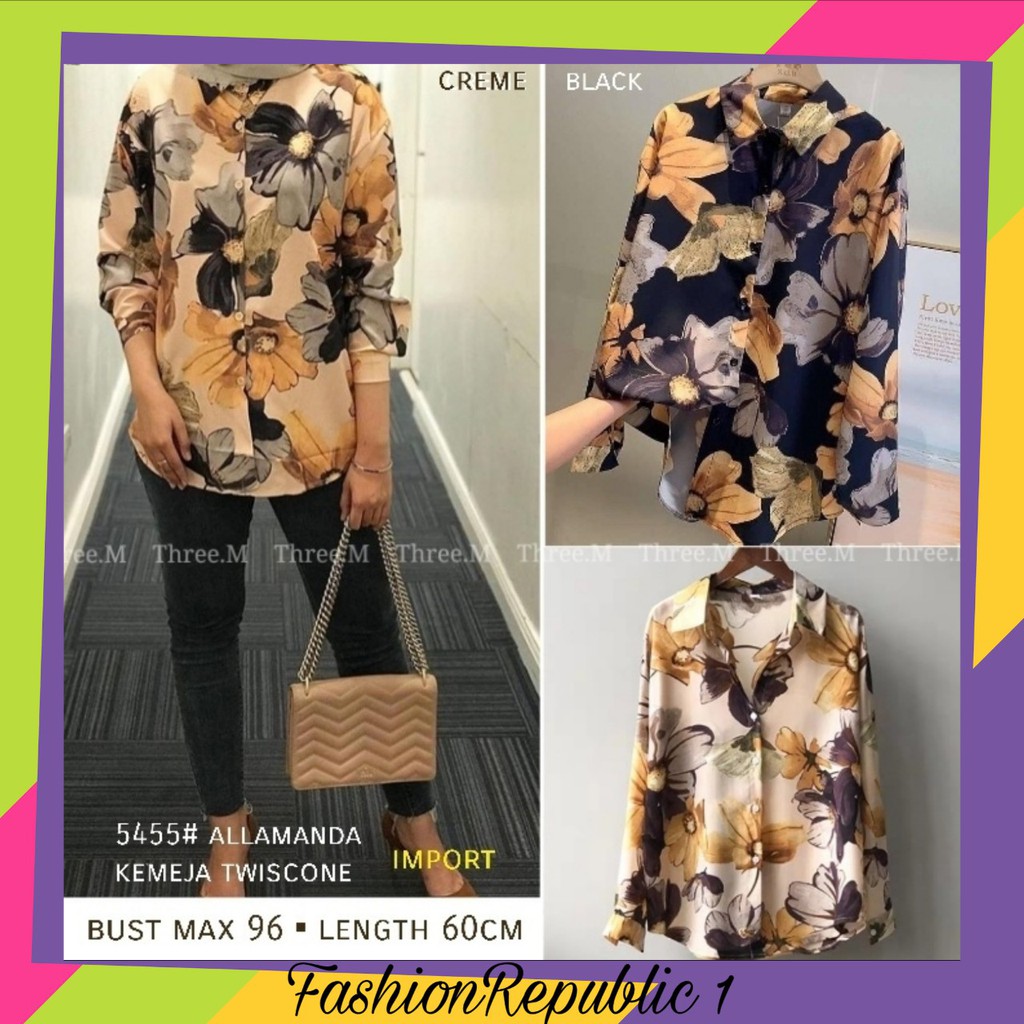 FashionRepublic [IMPORT] 5455 ALLAMANDA KEMEJA WANITA MOTIF BUNGA / HEM WANITA FLORAL IMPORT / KOREA