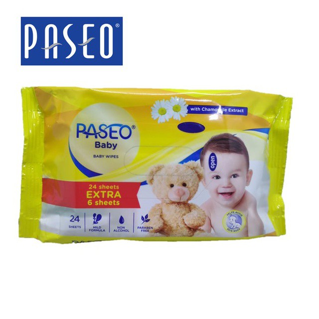 Paseo baby wipes 24 sheets extra 6 sheets/centraltrenggalek