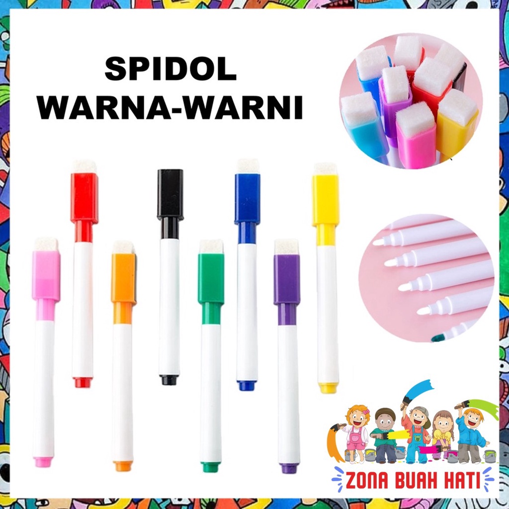 ZBH Spidol Papan Tulis White Board Sepidol Kecil Mini Warna Warni Penghapus Wipe And Clean Whiteboard Marker Anak Anak Spidol 2 IN 1 Murah import