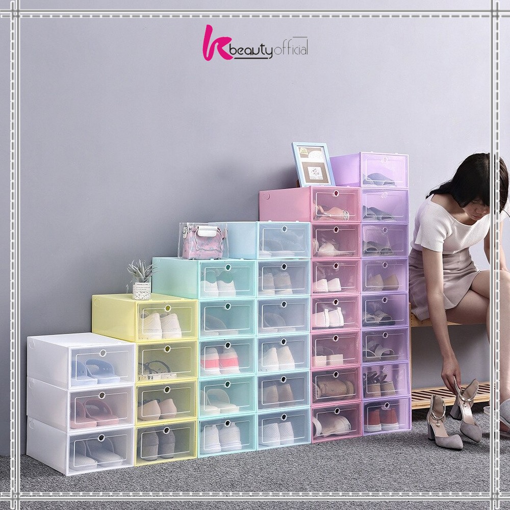 KB-C158 Kotak Sepatu Lipat Transparan Tebal Shoes Storage Box Organizer Rak Sepatu Plastik Susun