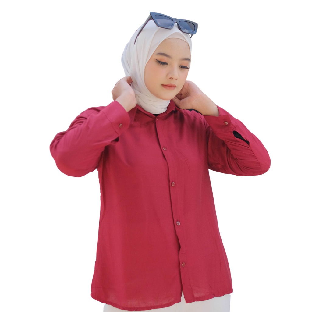 Maudy Shirt / (Rayon) Kemeja Basic Polos Rayon Pusatgrosir_solo/ Kemeja Atasan Murah Wanita Hits MAUDY KEMEJA KATUN RAYON // KEMEJA WANITA