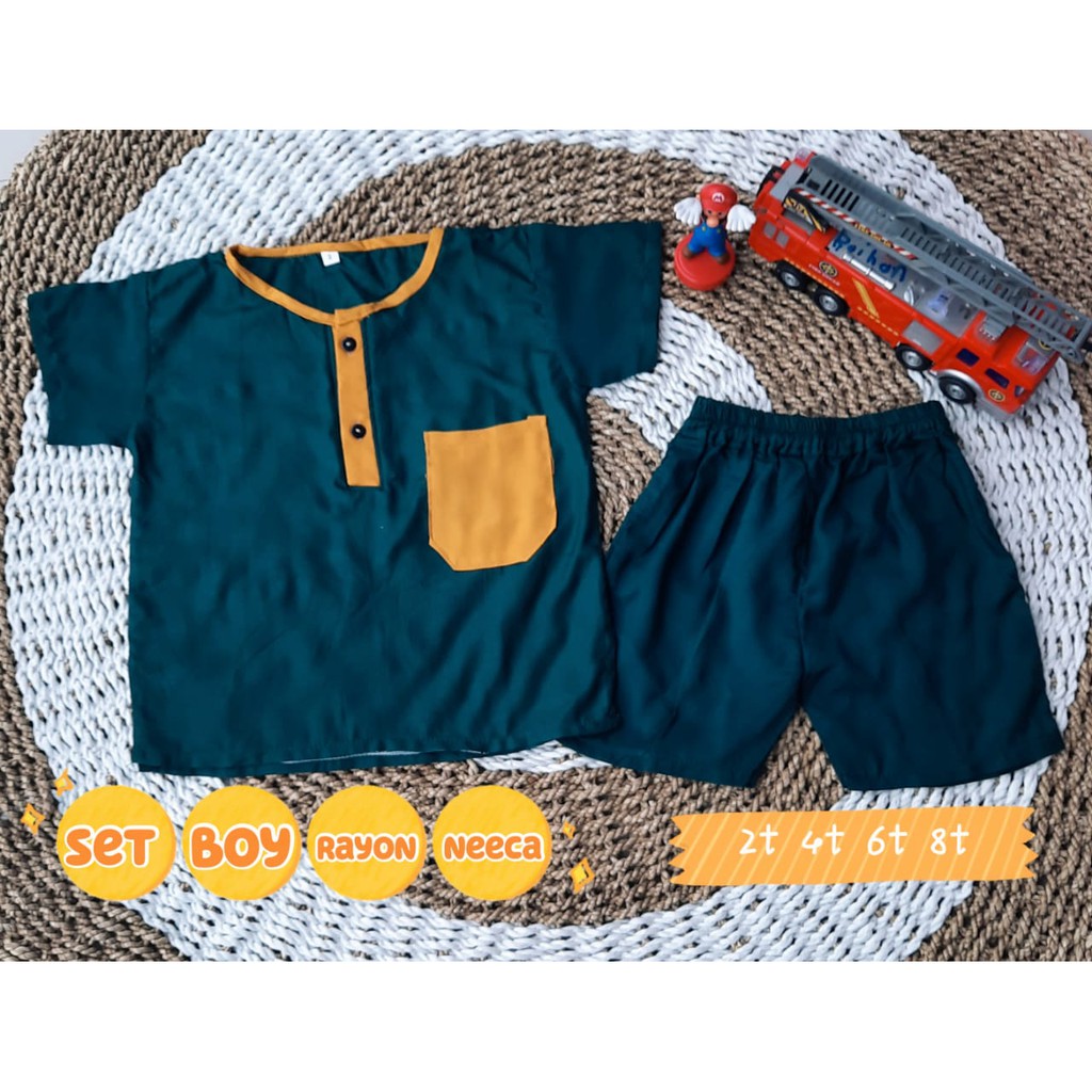 Setboy Rayon Junior Celana Pendek Setelan Anak Cowok Rayon Polos Size 2,4,6,8 Tahun