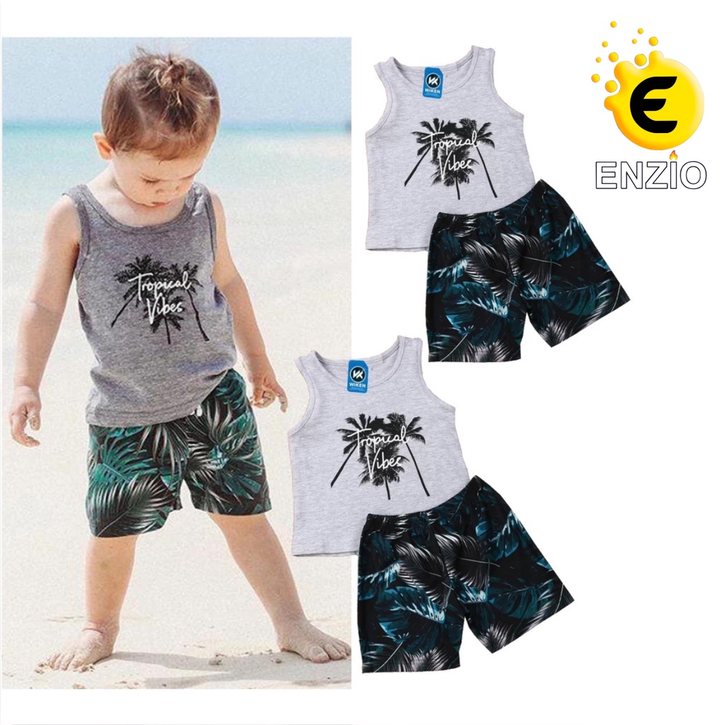 SALE 2.2 Setelan Baju Anak SINGLET (TROPICAL VIBES) 1-4 Tahun