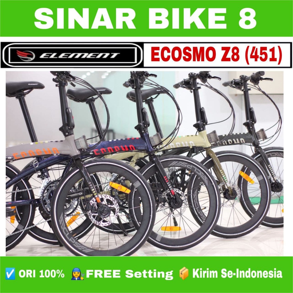 Sepeda Lipat Ukuran 20 Inch ELEMENT ECOSMO Z8 Ban 451/20/22 Inch Alloy Garansi Remsi