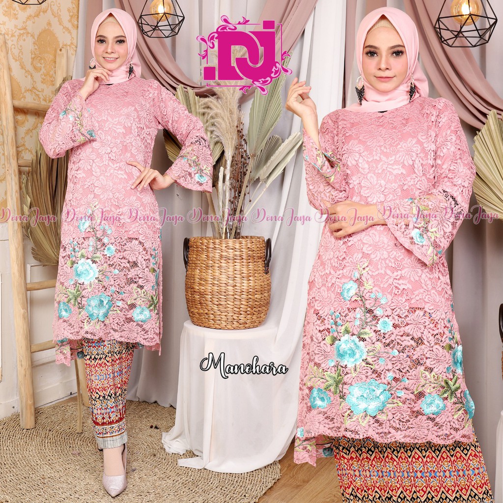 Kebaya Brukat Modern Manohara Setelan Rok Plisket Aneka Warna