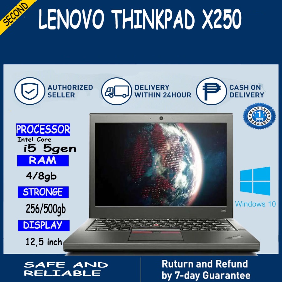 laptop lenovo thinkpad x250 core i5 5gen second ram 8 gb ssd 256 gb murah