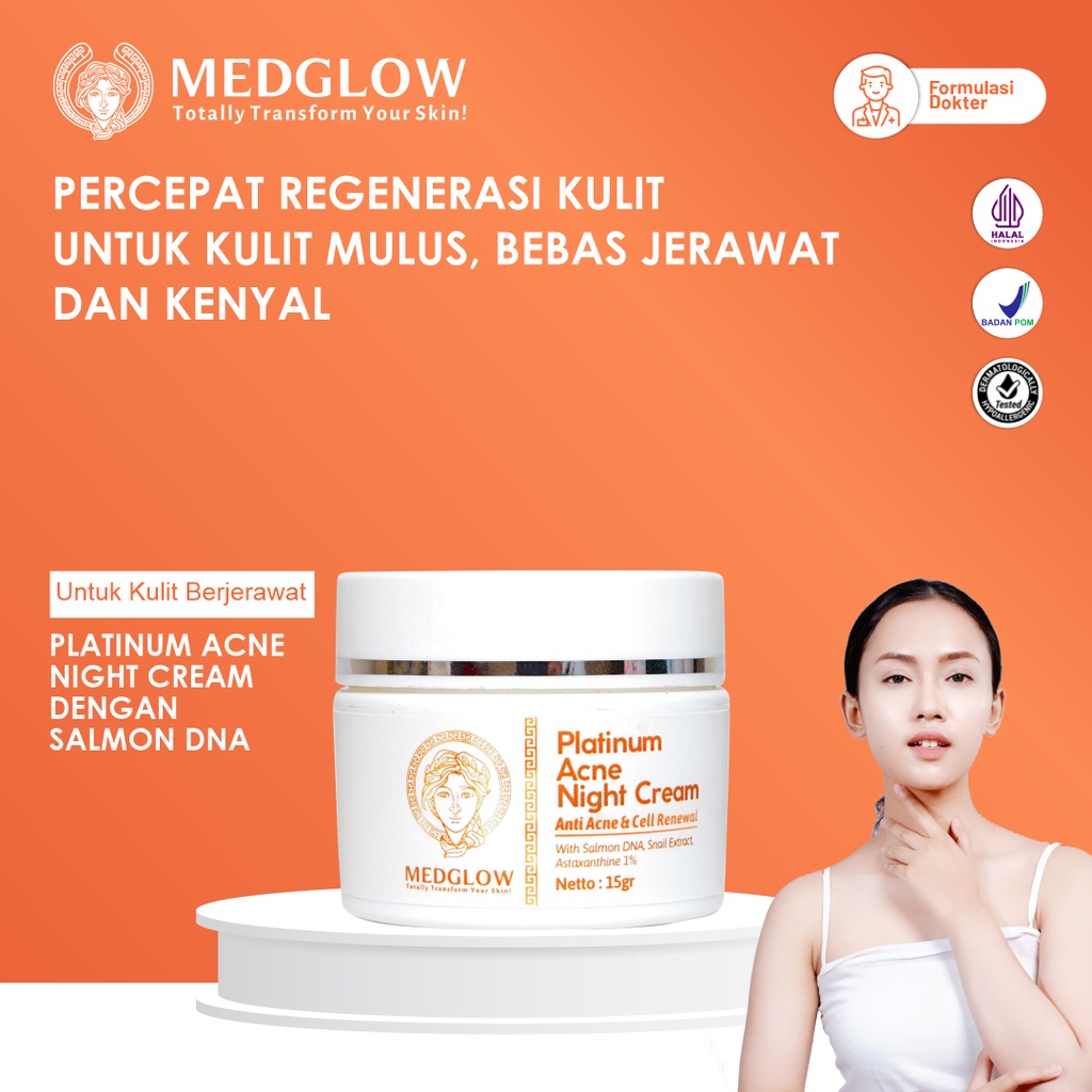 𝐌𝐄𝐃𝐆𝐋𝐎𝐖 𝐂𝐋𝐈𝐍𝐈𝐂 Platinum Acne PDRN Salmon DNA Night Cream | Skincare Krim Malam Anti Jerawat Berminya